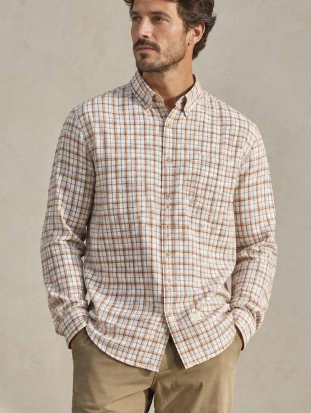 Orvis Country Twill Men's L Plaid Button Down Shirt 100% Cotton Bird Logo